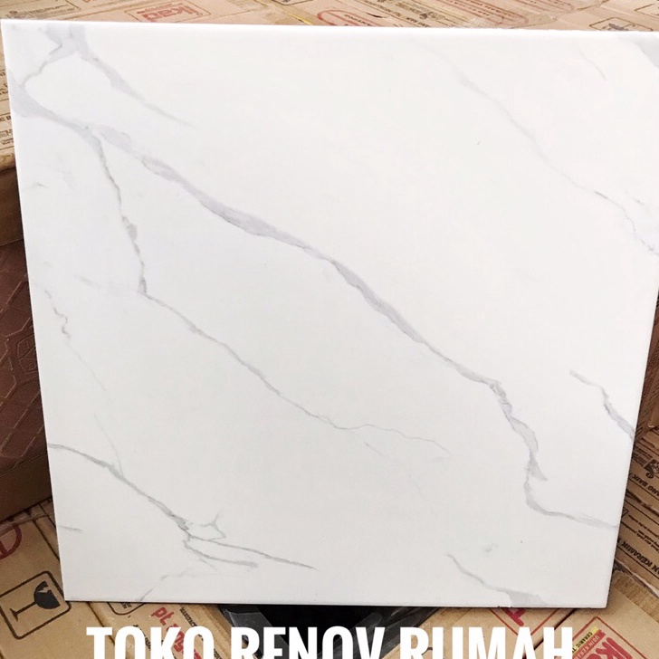 Promo keramik lantai 40x40 putih motif carara (mengkilap)/ keramik lantai kamar/keramik marmer/ kera