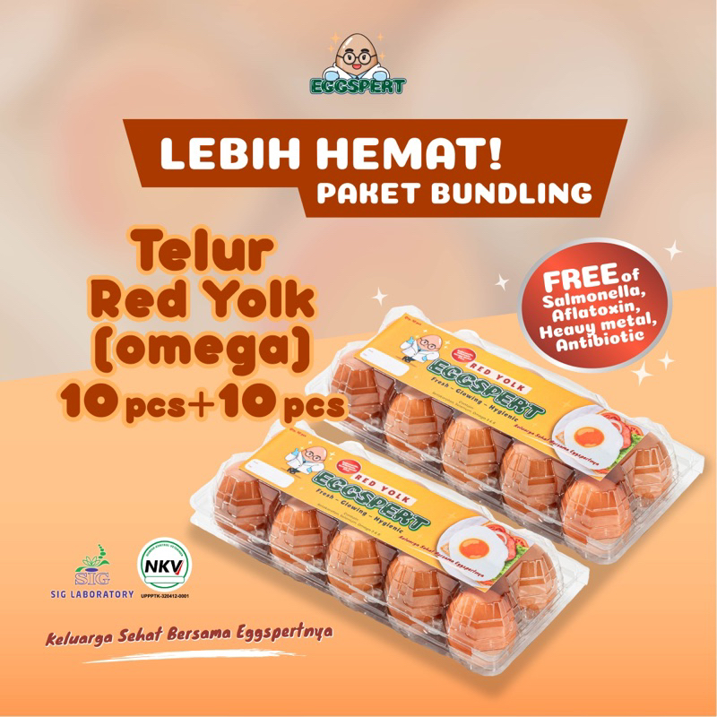 

Eggspert Telur Ayam Red Yolk (Omega) Paket Bundling Isi 10pcs + 10pcs