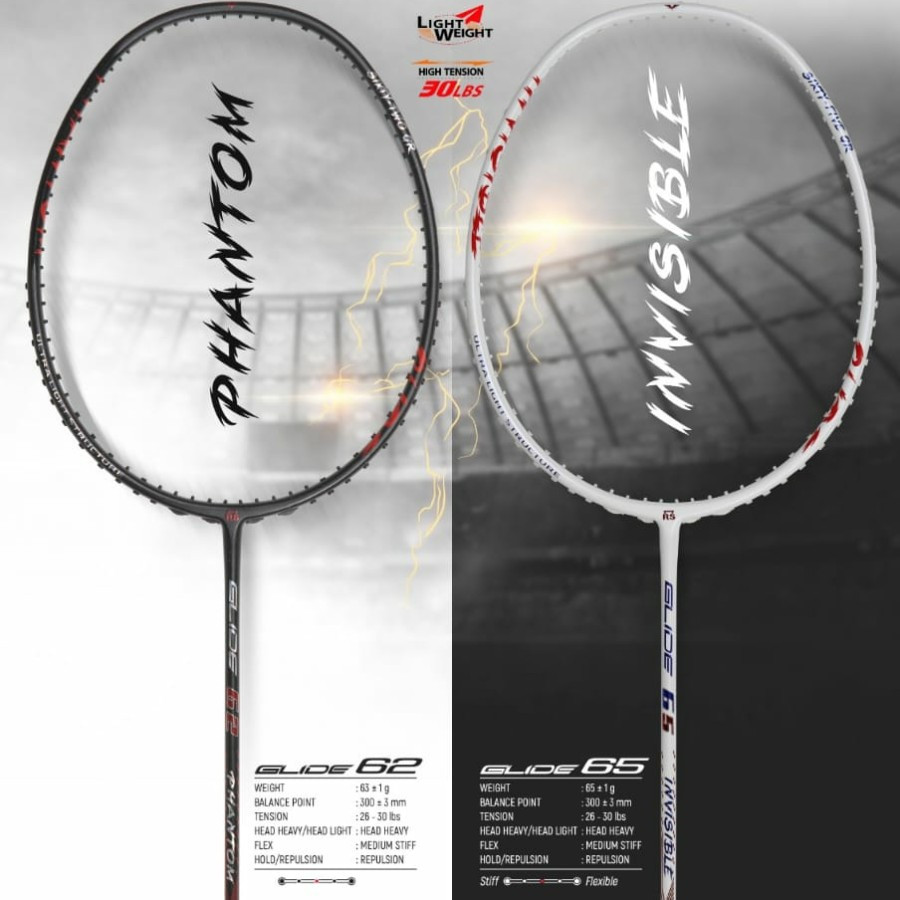 RAKET BADMINTON RS GLIDE 62 PHANTOM - GLIDE 65 INVISIBLE ORIGINAL