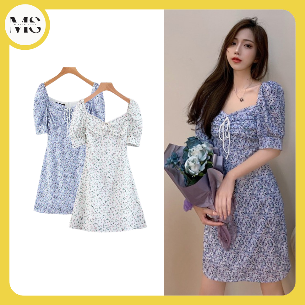 *Miyeon* 392 Korean Flowers Bodycon Mini Dress Wanita Bahu Terbuka Dress Sabrina