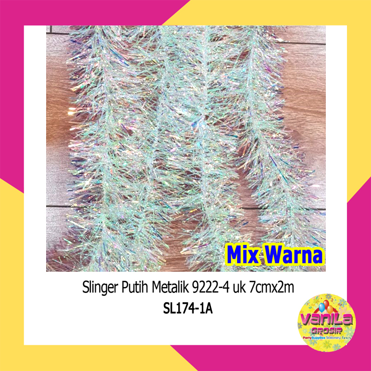 (1Pcs) Slinger Putih Metalik, slinger natal, slinger tinsel, slinger rumbai, slinger putih salju