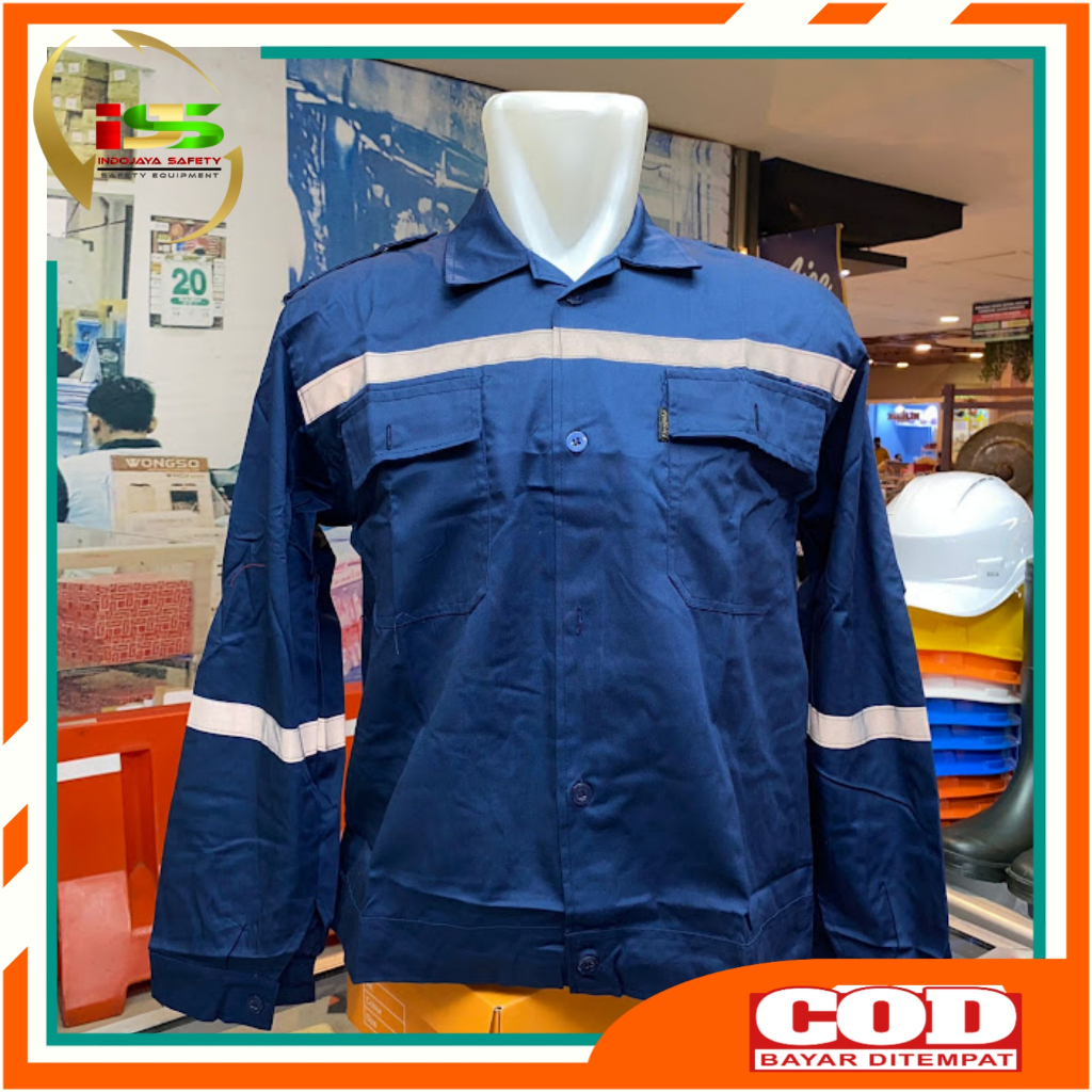 Baju Safety Atasan Lengan Panjang Seragam Proyek K3 Biru Dongker
