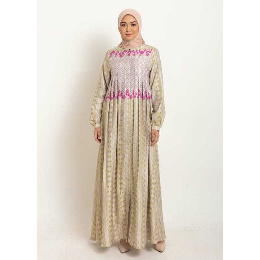 Elzatta Gamis Motif Wanita / Gamis Border Lengan Azahara Elzatta