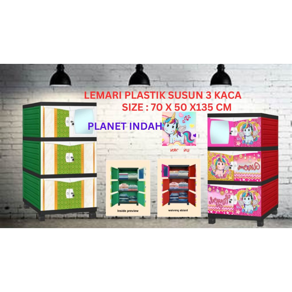 LEMARI PLASTIK SUSUN 3 KACA