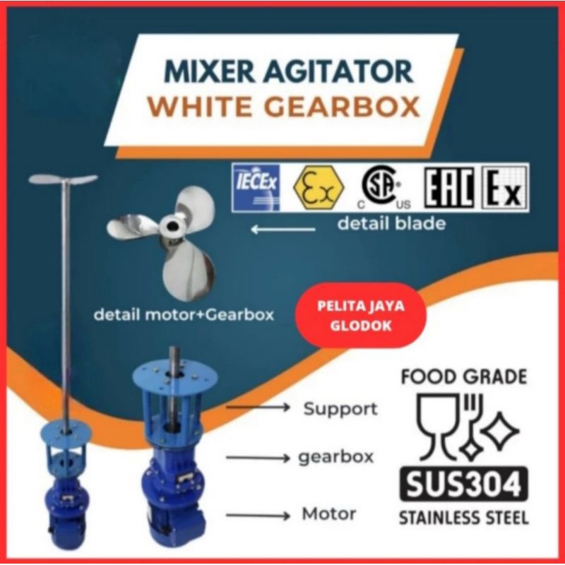 Mixer agitator kimia SS304 3KW 4HP 380V 4P Agitator Mixer kimia