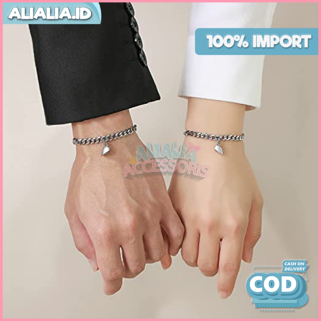 Gelang Couple Aesthetic Pasangan Magnet Bestie Lucu Gaya Korea Rantai Aksen Love Perhiasan