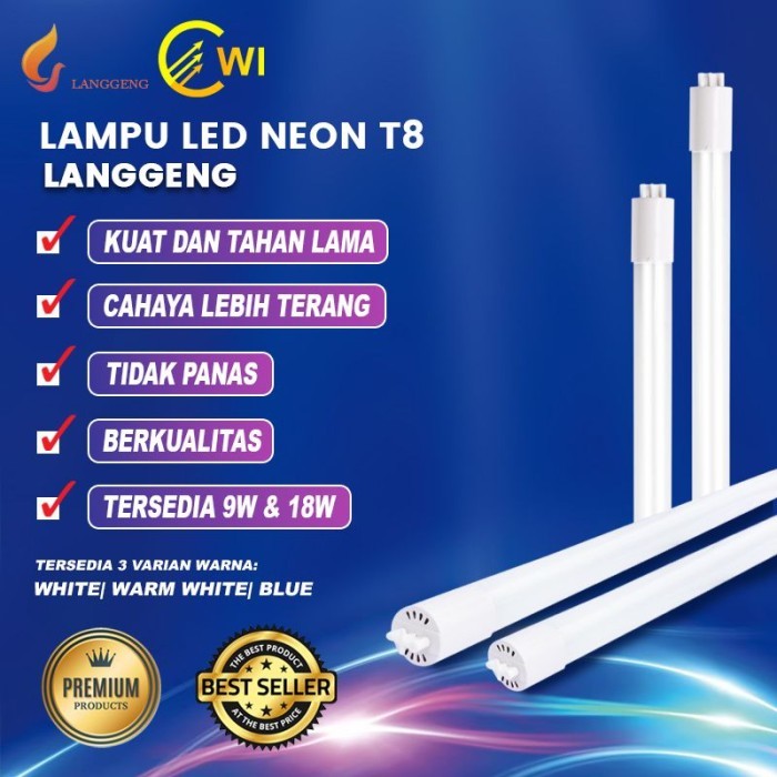Lampu neon TL LED T8 Langgeng SET + KAP