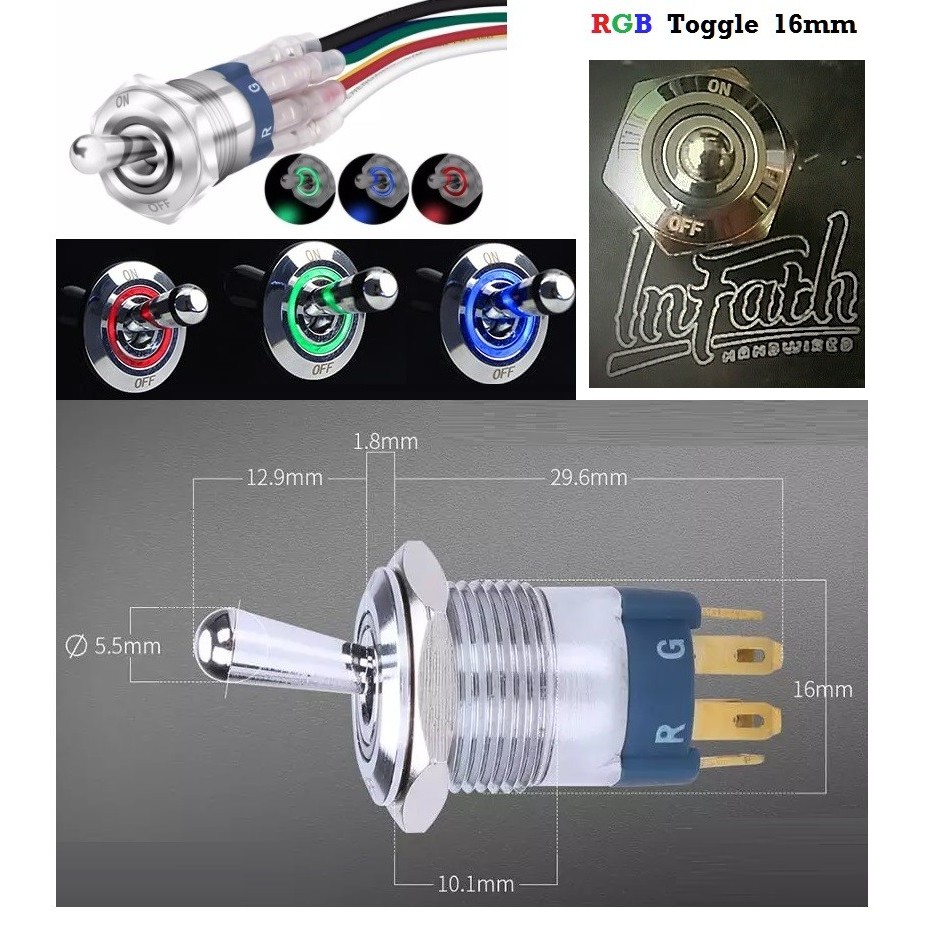 InFath - Super High Quality Outdoor Switch Saklar Motor Mobil ATV RGB toggle on off lampu indikator 