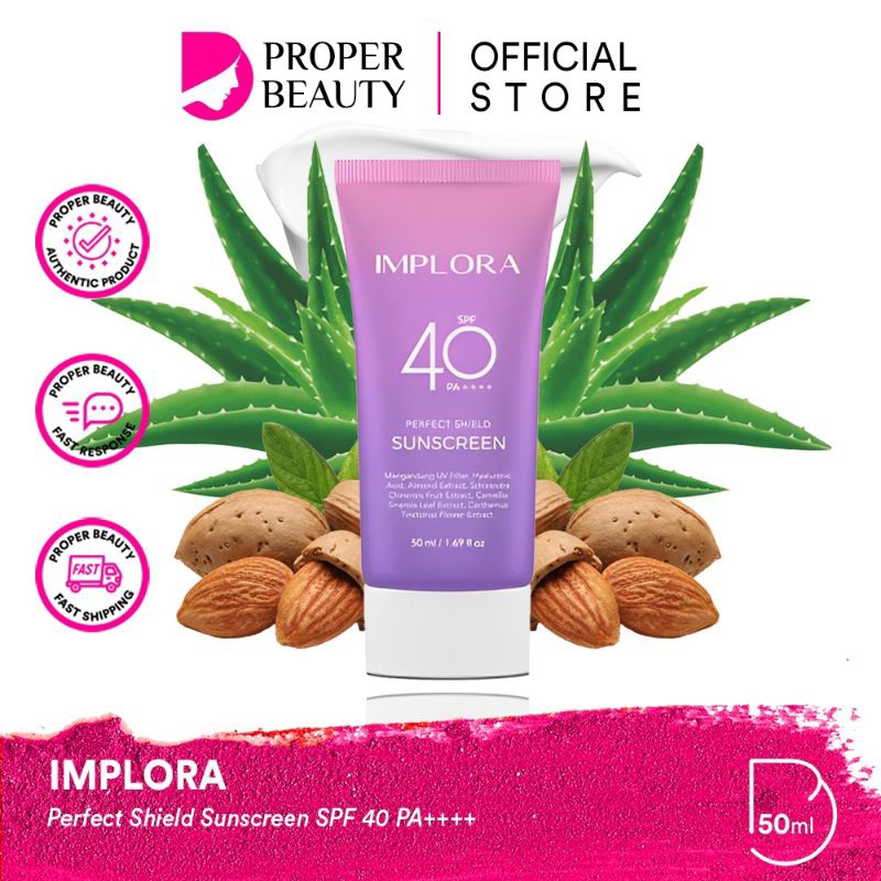 IMPLORA Perfect Shield Sunscreen SPF 40 PA++++ Indonesia / Sunblock Wajah 50ml / Sun Care Tabir Sury