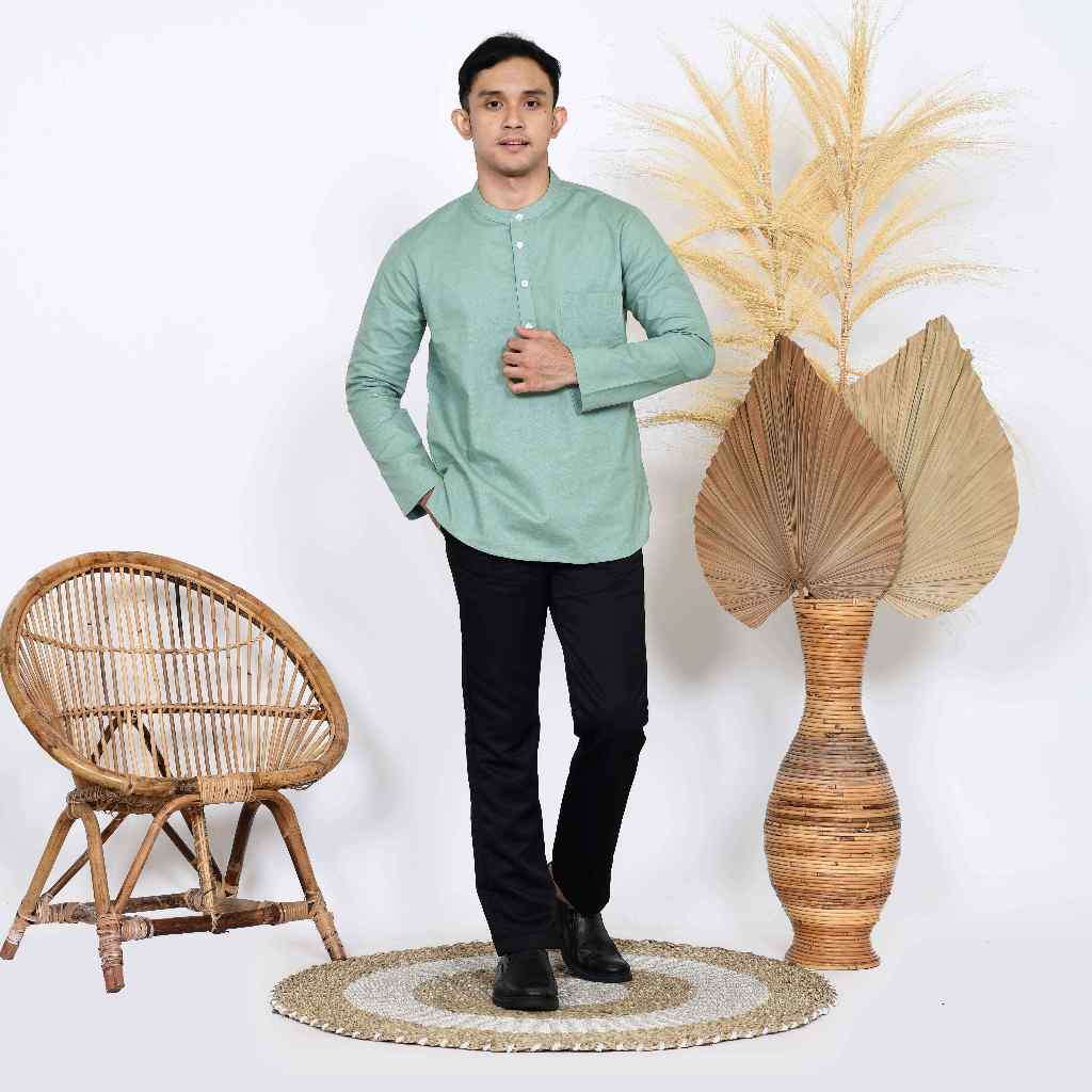 Baju Koko Pria Casual Premium Lengan Panjang hijau sage