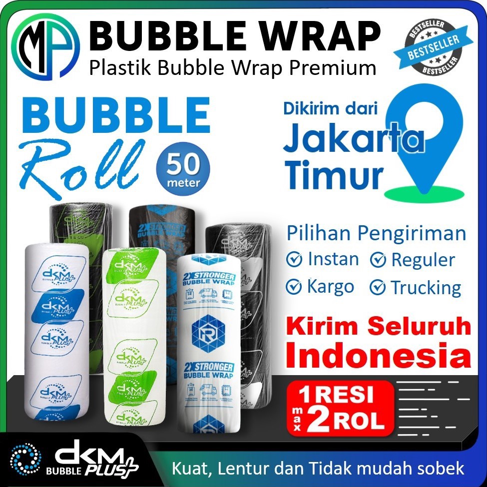 

12.12 HARGA GROSIR Plastik Bubble Buble Wrap Wrapping Roll 50meter x 125cm Warna Bening dan Hitam Merek DKM Plus / Rusfet Murah !