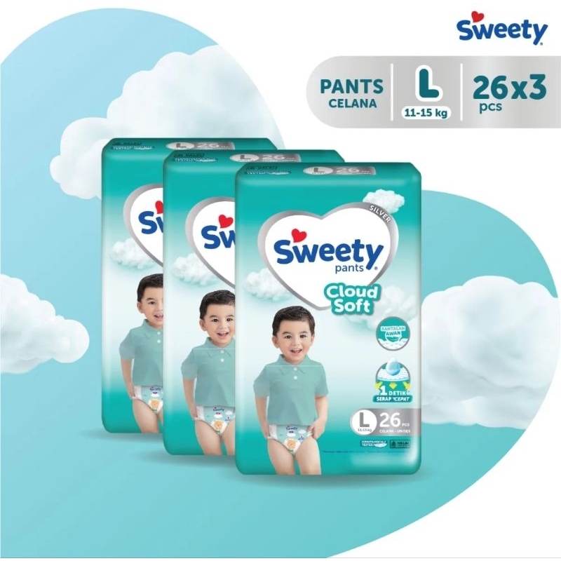 sweety silver pants S 96 / M90 / L84 / popok sekali pakai sweety S 90/M 84/L 78 / XL 72 / XXL 66 onl