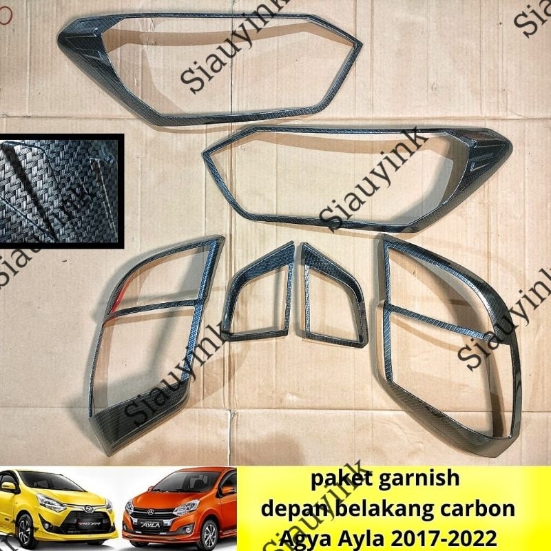 Paket Garnish lampu depan belakang Agya Ayla 2017 2018 2022 Carbon