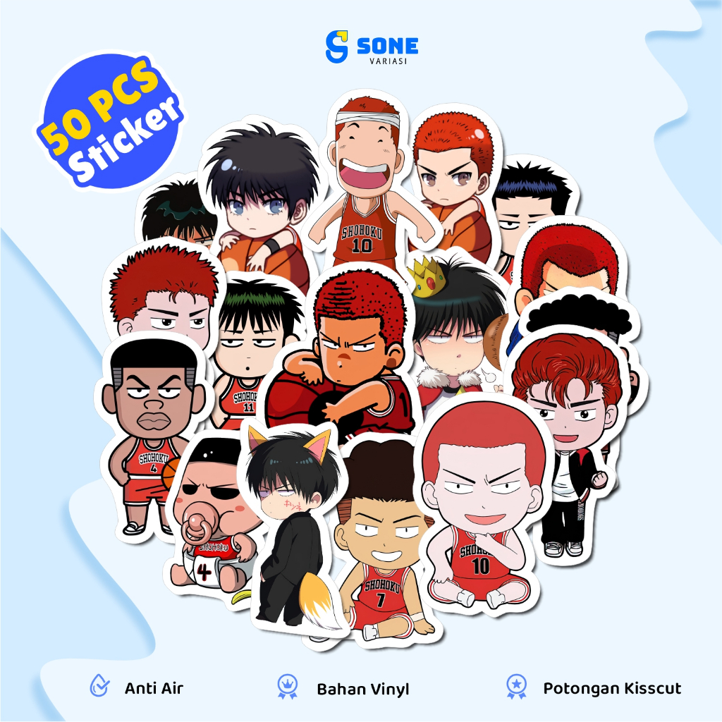 

50PCS Stiker Slam Dunk / Vinyl Waterproof Anti Air / Sticker Anime Helm Buku Journal Koper Motor Casing HP Laptop Tumbler Botol Minum Sepeda IPad Tablet Polaroid Kulkas