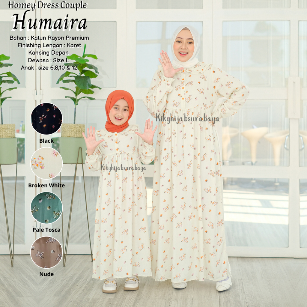 Gamis Couple Ibu Anak Perempuan Homey Dress HUMAIRA Couple Anak dan Ibu Katun Rayon Premium