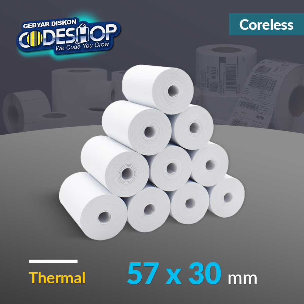 

Codeshop ECO Kertas Thermal 57 x 30 mm Coreless Struk Printer Kasir Bluetooth 58mm (10 Roll)