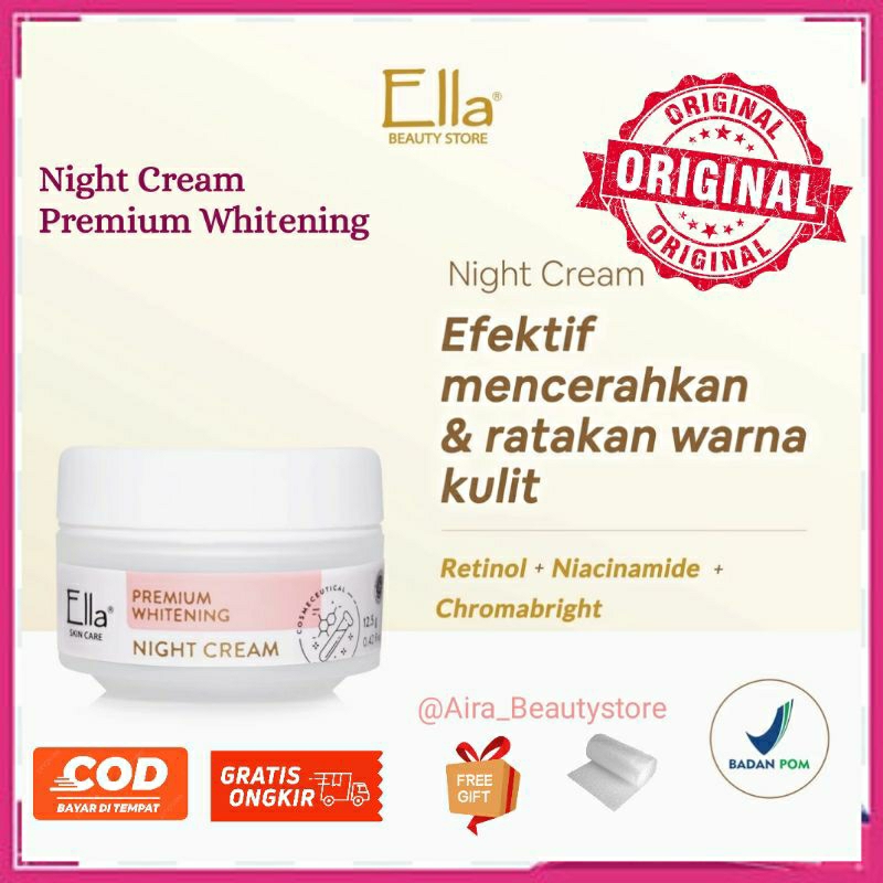 Night Cream Premium Whitening Krim malam Flek Ella Skincare