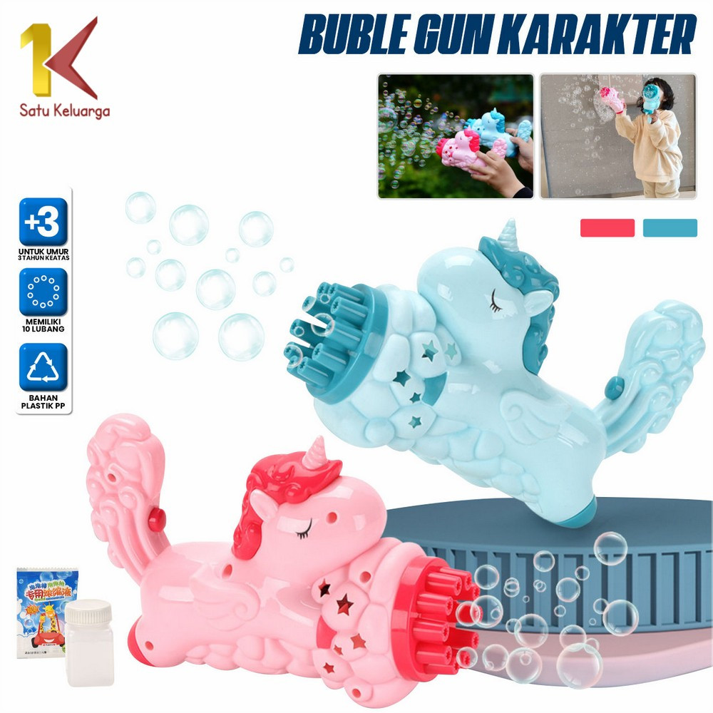 Satu Keluarga Mainan Anak Pistol Bubble Gun Karakter Kuda 10 Lubang M347 Tembakan Gelembung Sabun Bu