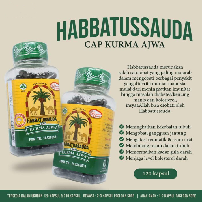 Habbatussauda Cap KURMA AJWA isi 210 Kapsul Habbat Murni Jinten Hitam Blackseed Kapsul ( Izin POM )
