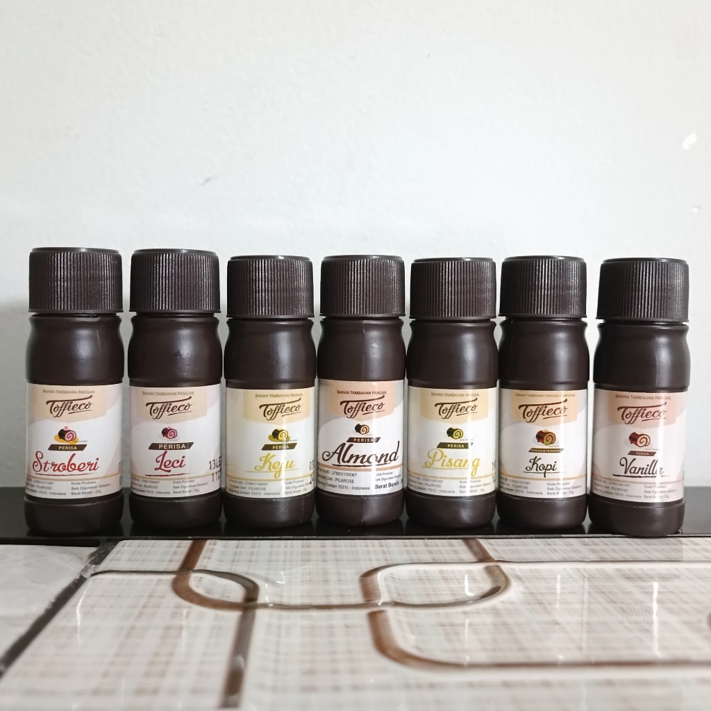 

TOFFIECO FLAVOUR / ESSENCE 25 GRAM / PERISA LECI KEJU ALMOND KOPI VANILA PISANG STROBERI PROMO