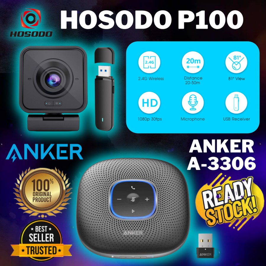 Paket Hosodo P100 webcam wireless with ANKER A-3306 Speakerphone
