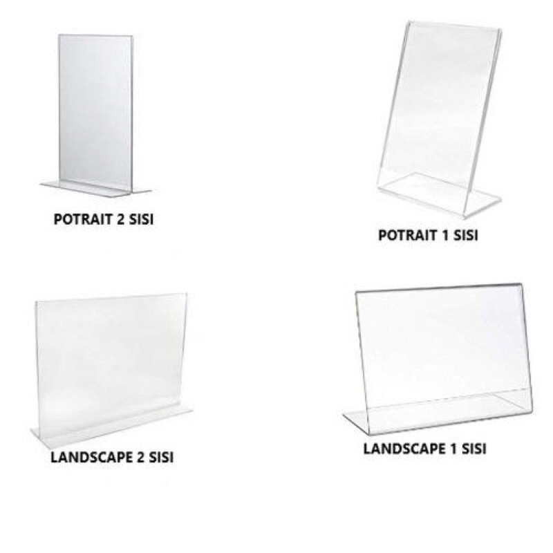 Standing/Papan Brosur Akrilik A3/A4/A5/A6 & 1/3A4 (Landscape/Potrait)