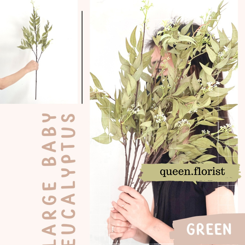 Artificial Large Baby Eucalyptus Leaf Daun Hiasan Palsu Plastik Buatan Dekorasi Artificial Leaf Caba