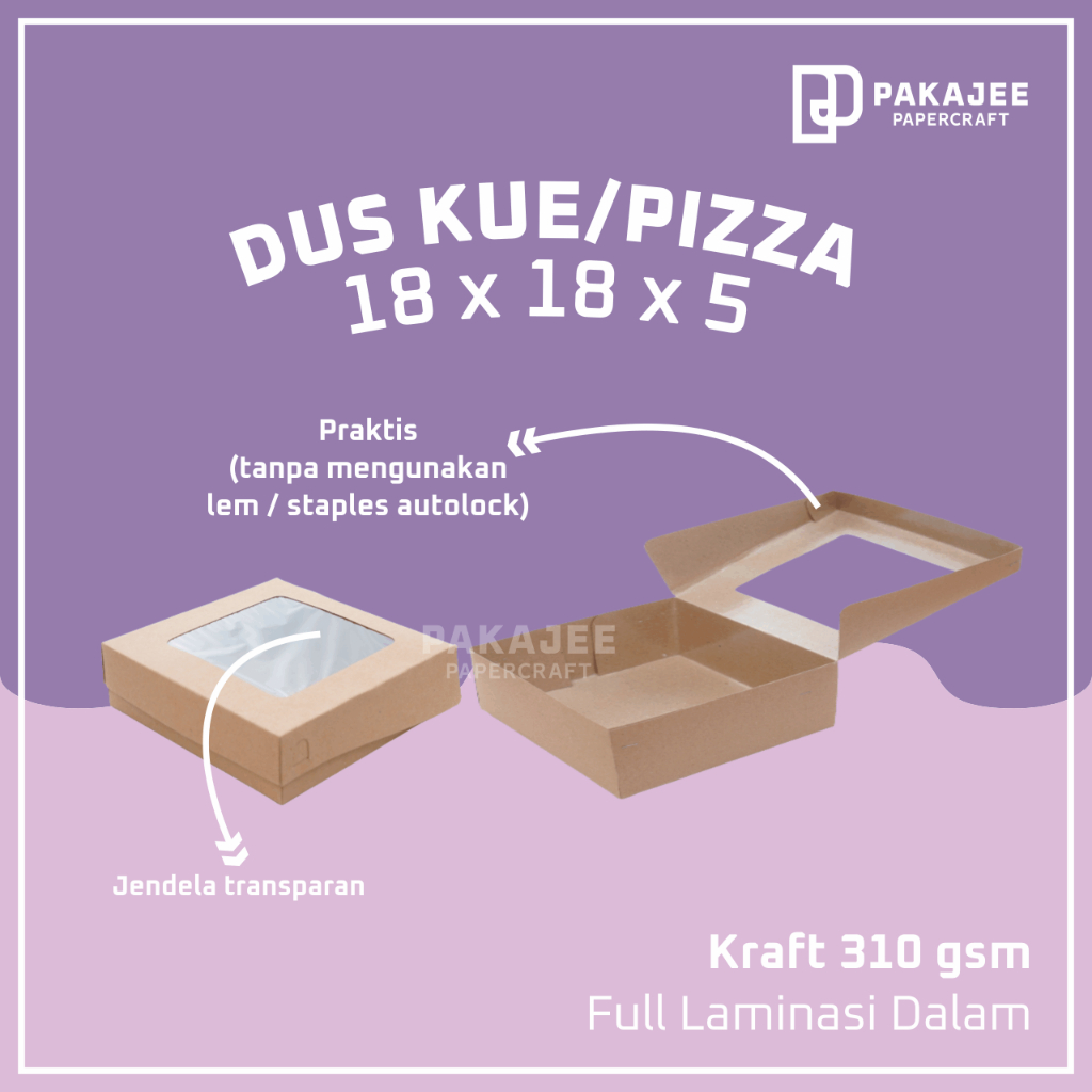 

Pakajee - Dus Kraft 18x18x5 Laminasi Lunch Box Makanan Roti Pizza Brownies Gift Hampers Baju