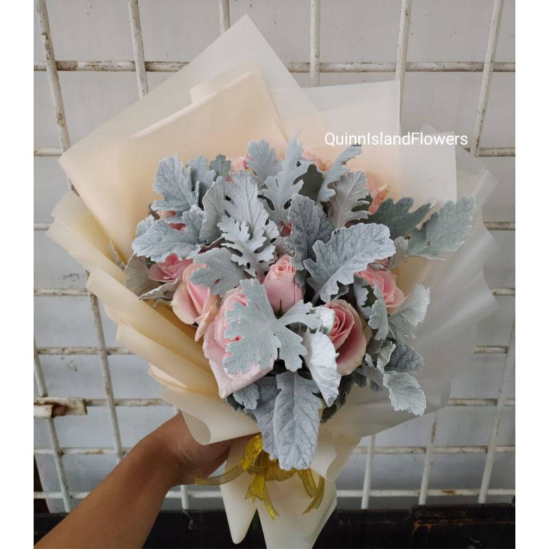 Buket Bunga Asli Fresh - Roses Silver Dust - Size M - Florist Bandung - Toko Bunga Bandung