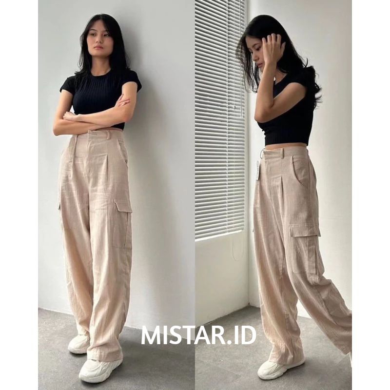 HIGHWAIST PANTS LOOSE CARGO LINEN/ KULOT CARGO LINEN