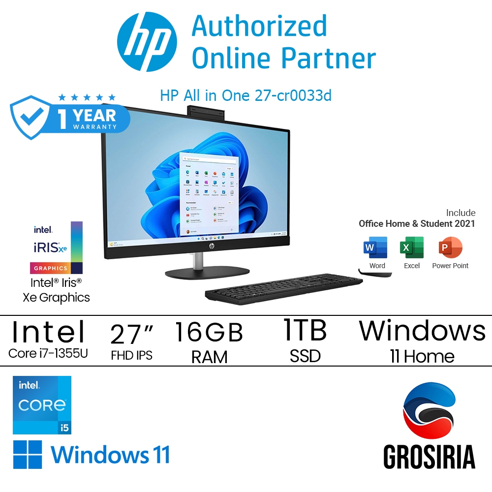 HP PC AIO 27 CR0033D Intel Core I7 1355U 16GB 1TB WIN11 Black 90J65PA