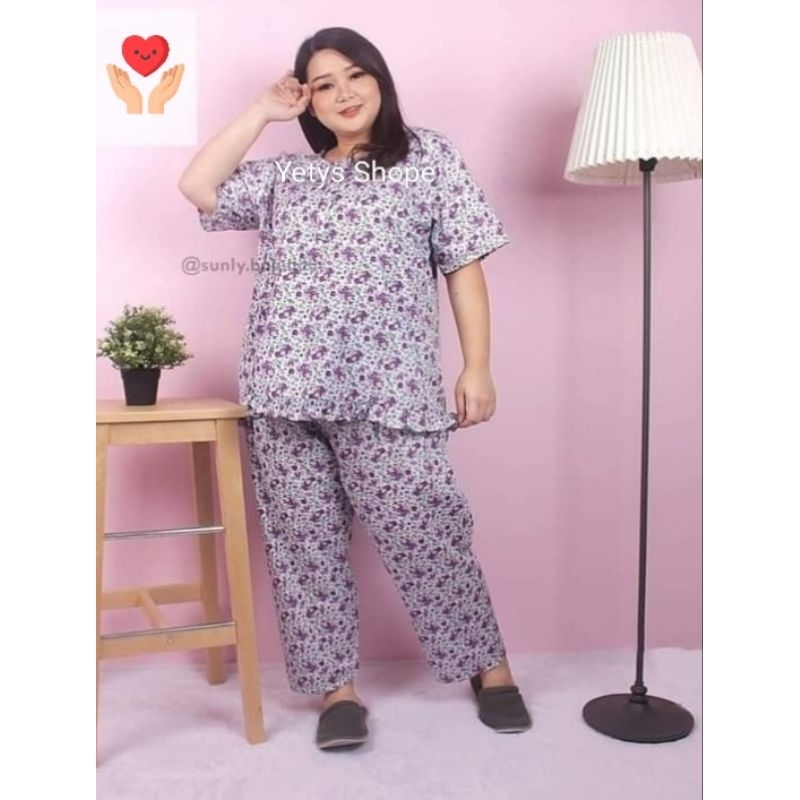 Sunly CP Jumbo K3L LD126 Baju Tidur Piyama Lengan Pendek Celana Panjang