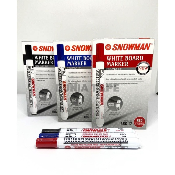 

Super Promo Spidol Whiteboard Snowman ABG 12 / Spidol papan tulis - Biru hitam merah Baru