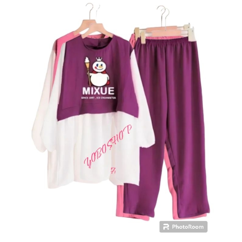 Setelan mixue oneset anak perempuan 3-12 tahun // set tunik cringkle mixue anak perempuan // setelan