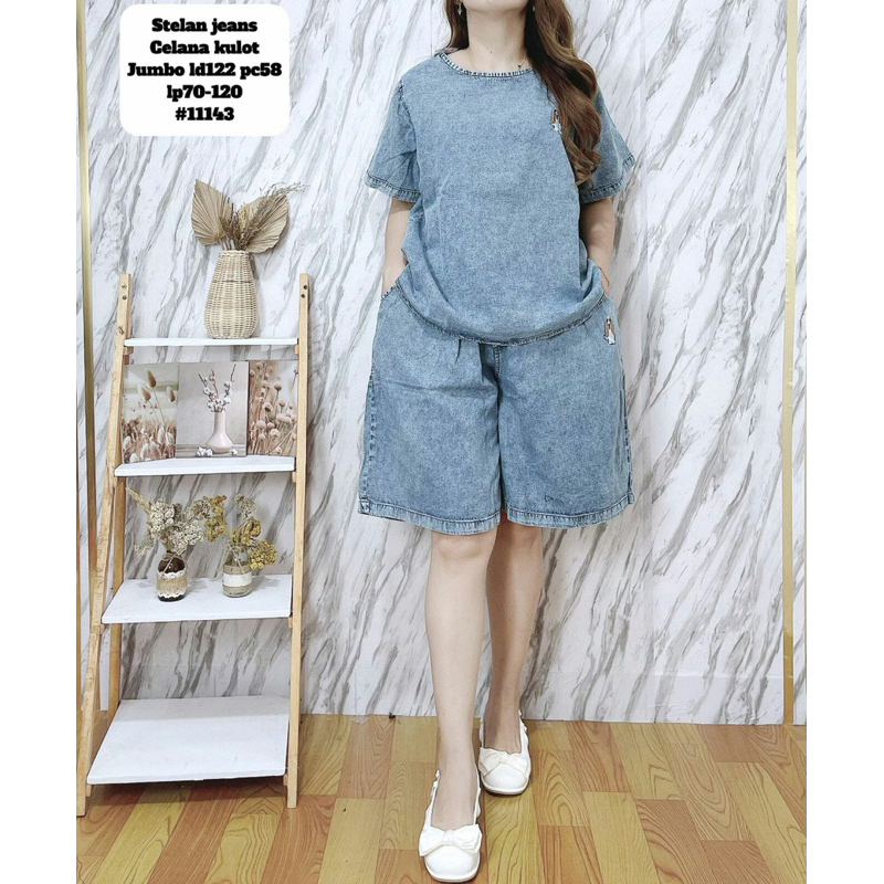 setelan jeans celana kulot jumbo bigsize 11143
