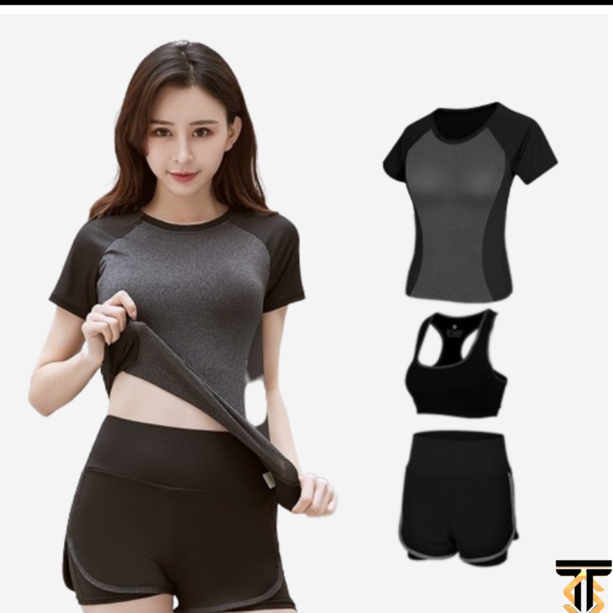 *Grosir* TIMETOSPORT  Baju Olahraga 3 Set Import Wanita Baju Olahraga/ Yoga / Fitnes 1005