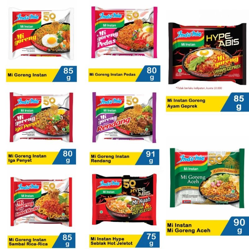 

ALL VARIANT INDOMIE ISI 10 PCS @85gr