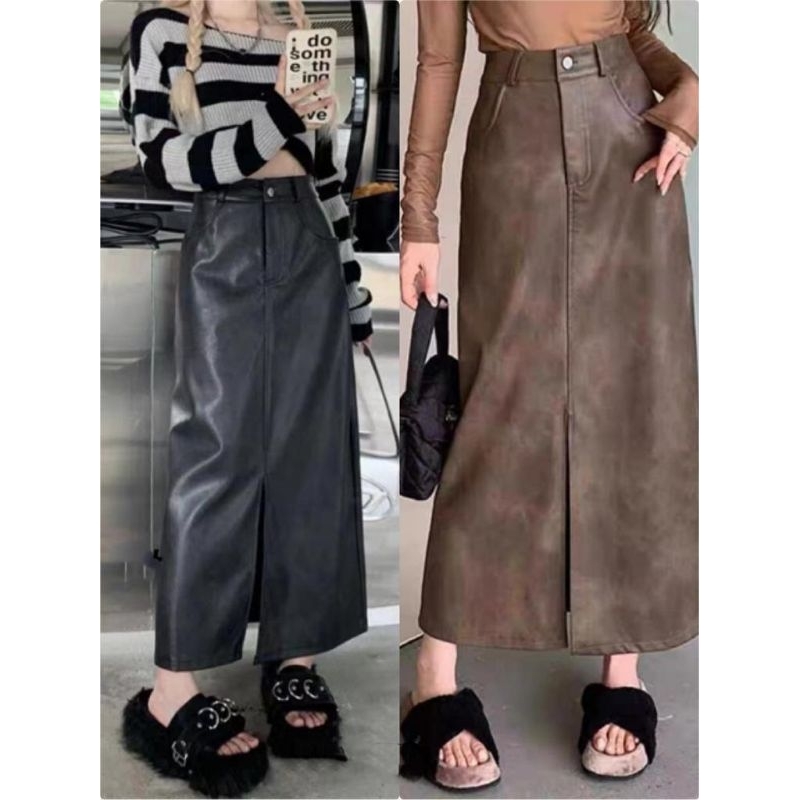 Rok Kulit Latex Bodycon Wanita Import Fashion BTM2172