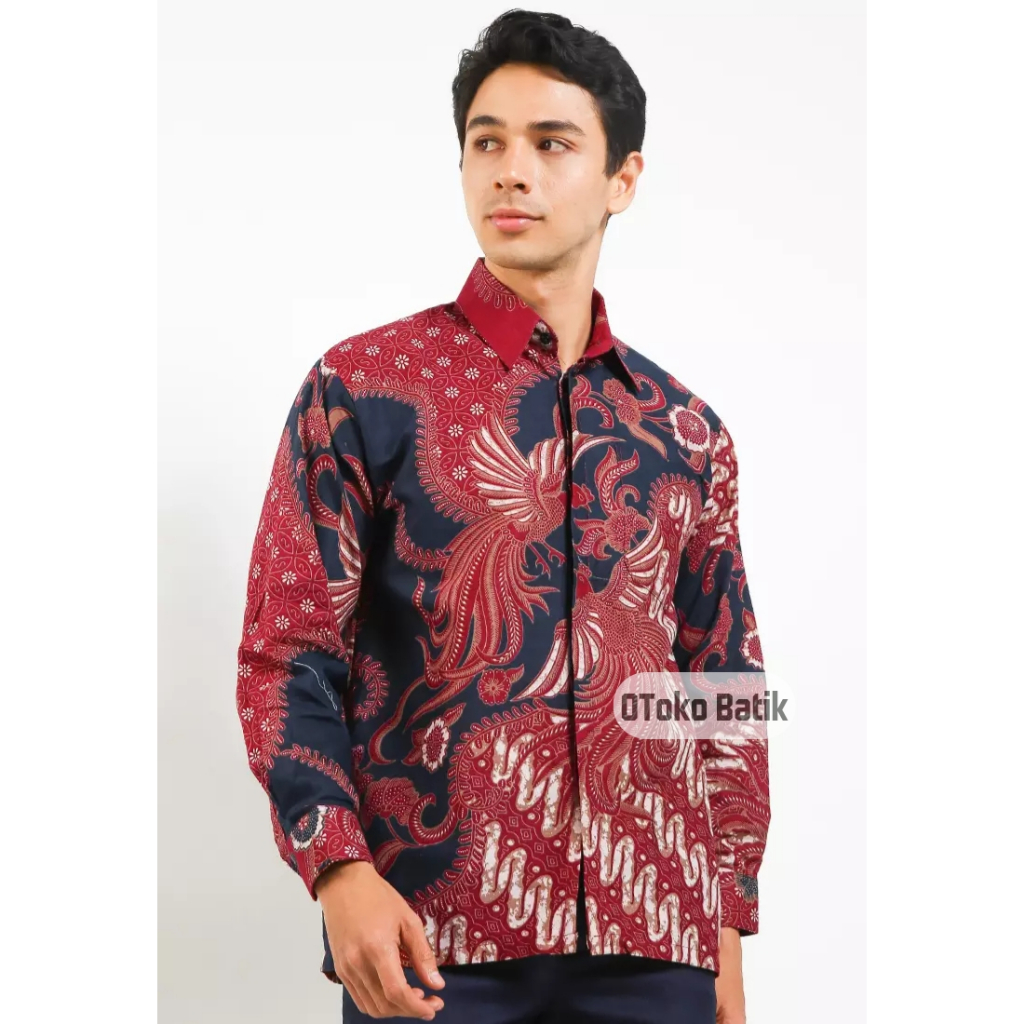 OToko Batik Alexander Merah Pria Kemeja Batik Pria Lengan Panjang Size M L XL XXL