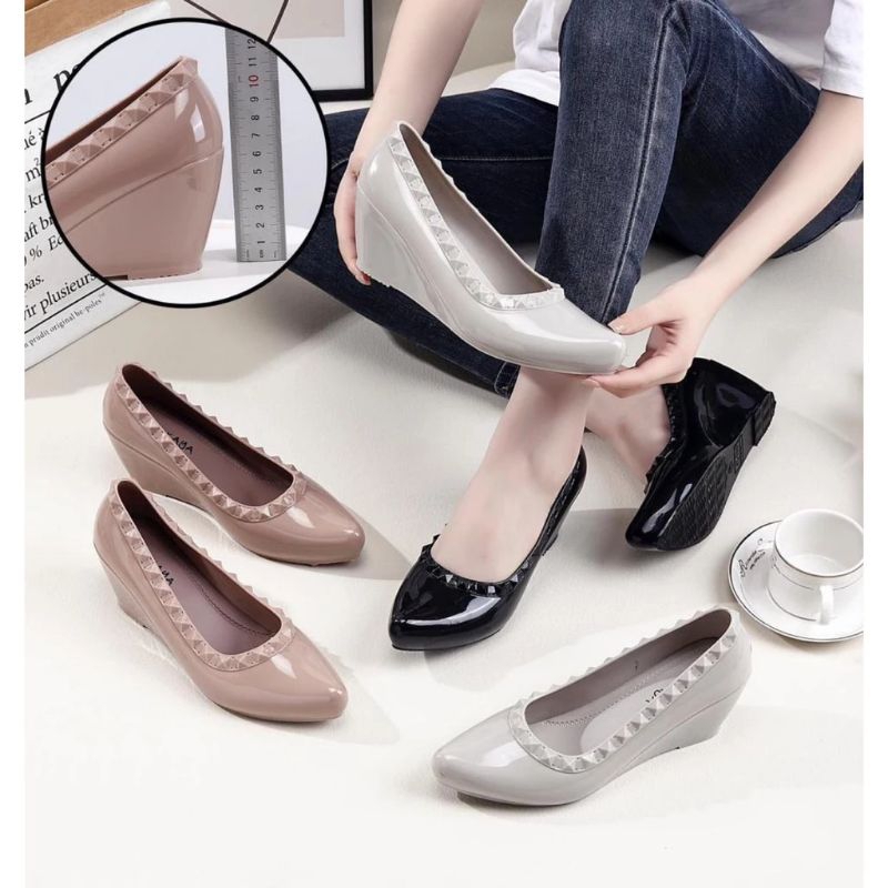 sepatu wanita cantik kilap jelly wedges Import Hak 6cm