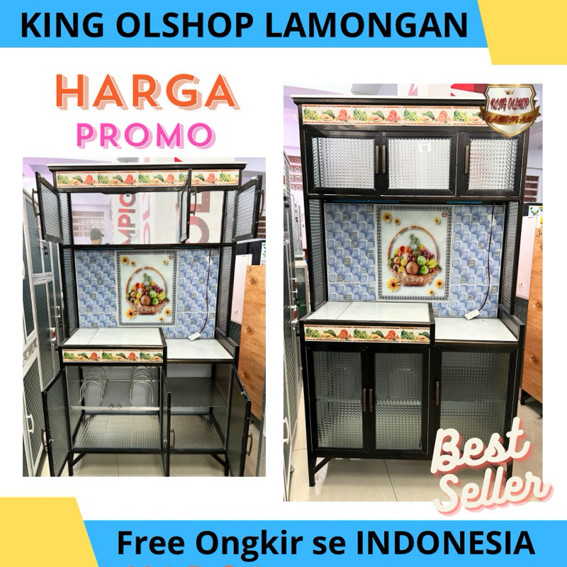 Lemari Rak Piring Almini Aluminium Keramik Hitam Wajik Jumbo [LAMONGAN]