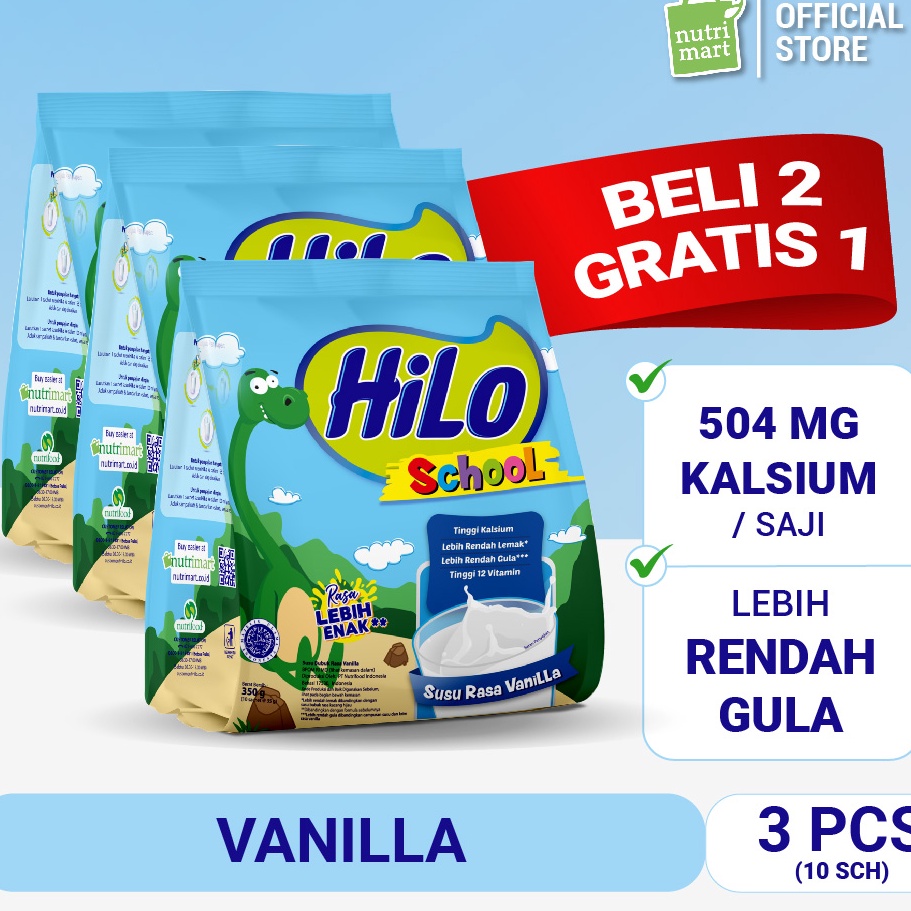 

➺➩⋆❀ Triple Pack - HiLo School Gusset Vanilla 10 Sachet - Susu Tinggi Kalsium Lebih Rendah Lemak Ready Stok