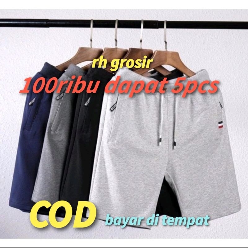 PAKET HEMAT celana pendek 5pcs 100RB bebyterry tery premium, saku resleting/zipper all size Jumbo