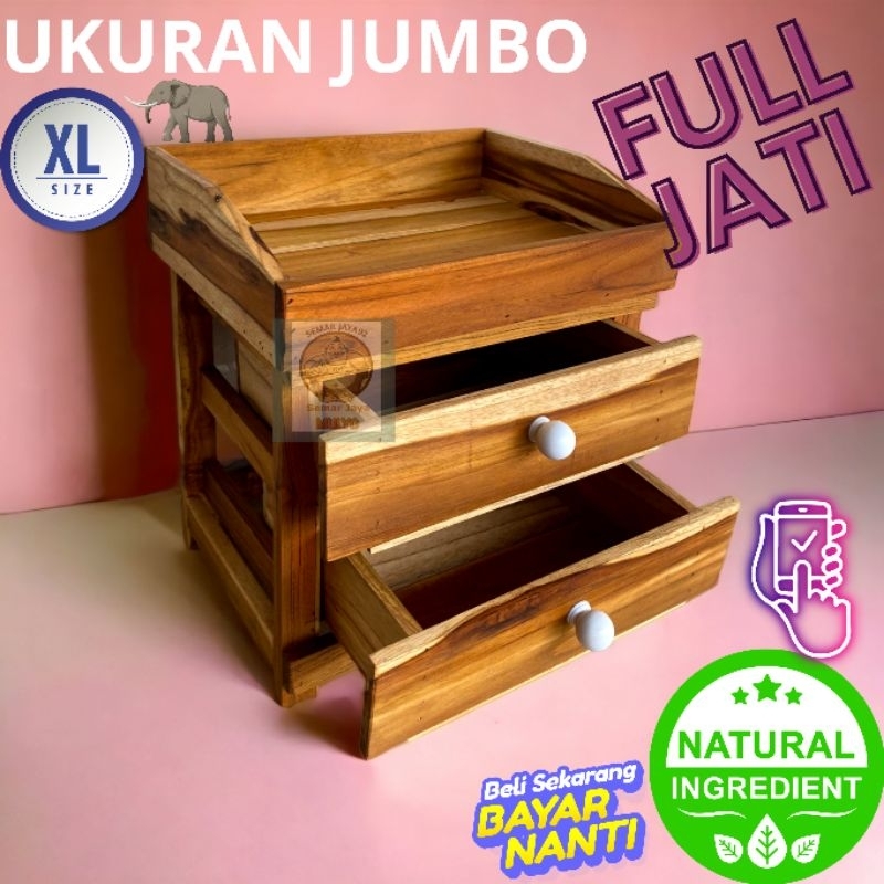 UKURAN JUMBO RAK LACI BUMBU / TEMPAT KOSMETIK  MAKE UP / RAK 2 SUSUN BESAR BAHAN KAYU JATI JAWA