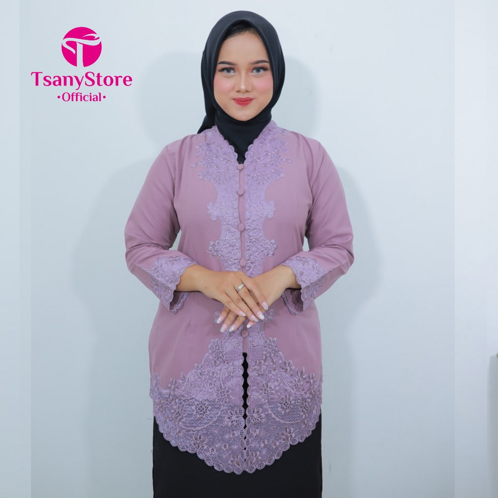 Kebaya Encim Atasan Polos Motif Bunga Jumbo Lengan Panjang Bordir Senada Katun Mikro Premium Nuansa 