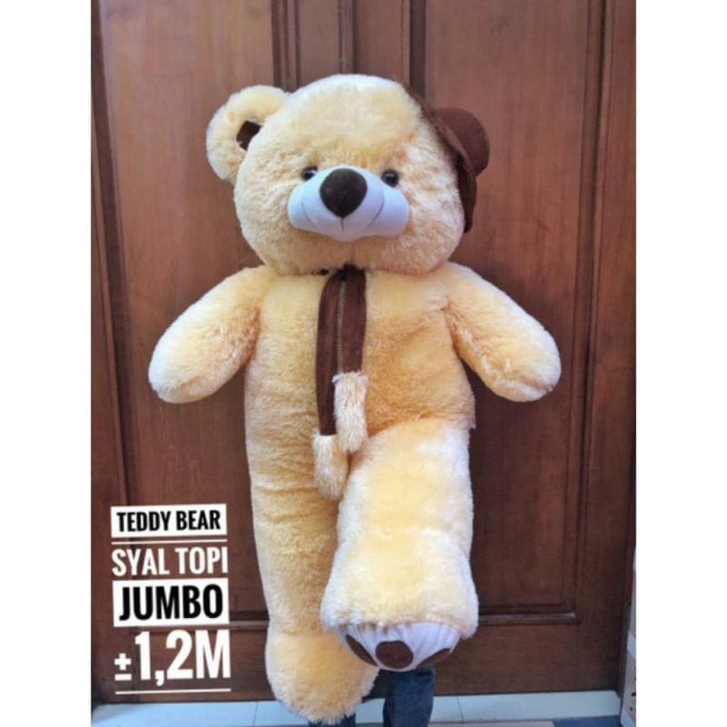 Boneka Tedy Bear Beruang 1,2 meter topi syal Jumbo