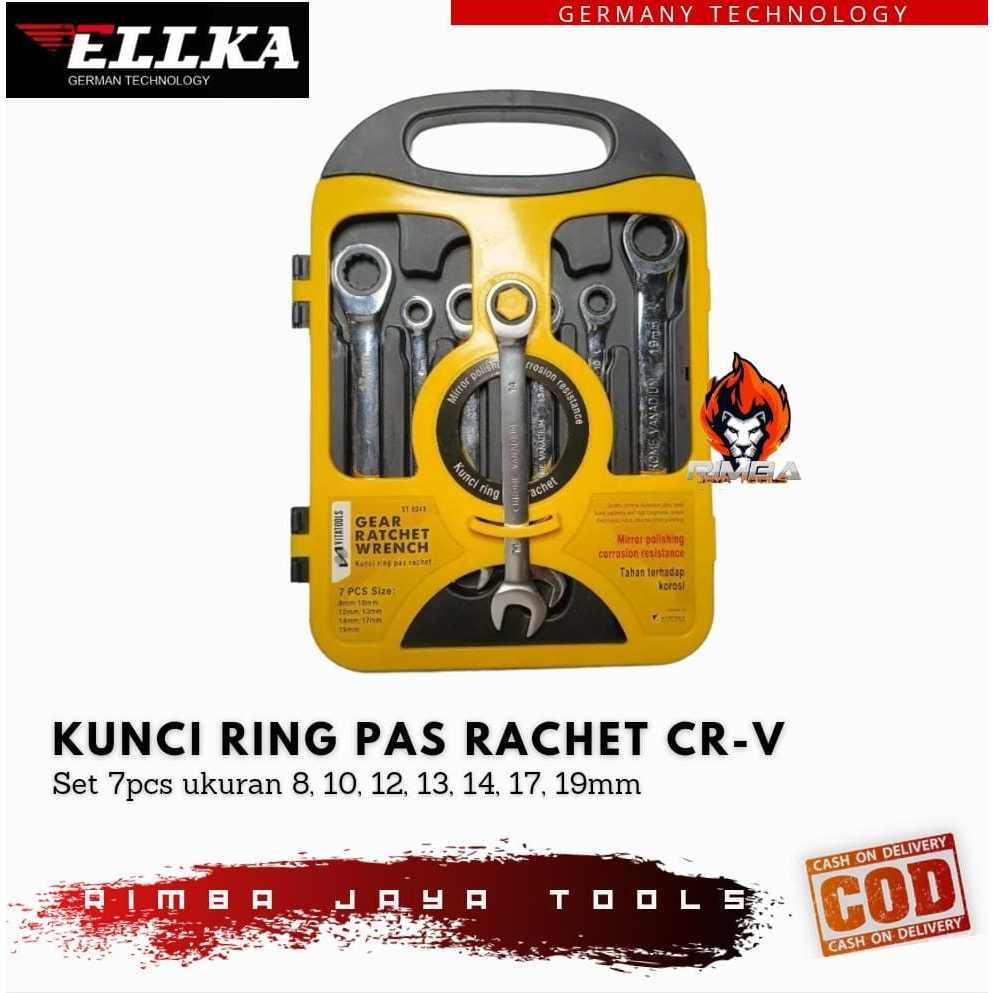 KUNCI RINGPAS RACHET SET 7 PCS 8MM-19MM MIRROR DUAL ELLKA-Perlengkapan Rumah