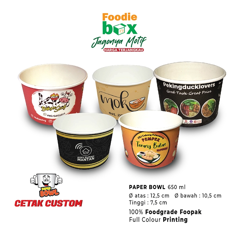 Custom Paper Bowl 650 ml | Custom Cetak Bowl Mangkok Kertas Free Design Full Print