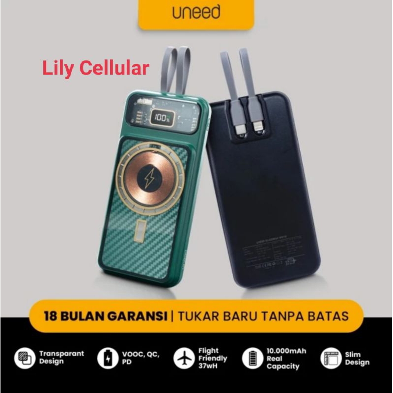 UNEED UPB557 Powerbank Wireless 10000mAh dengan Kabel QC - Black/Green