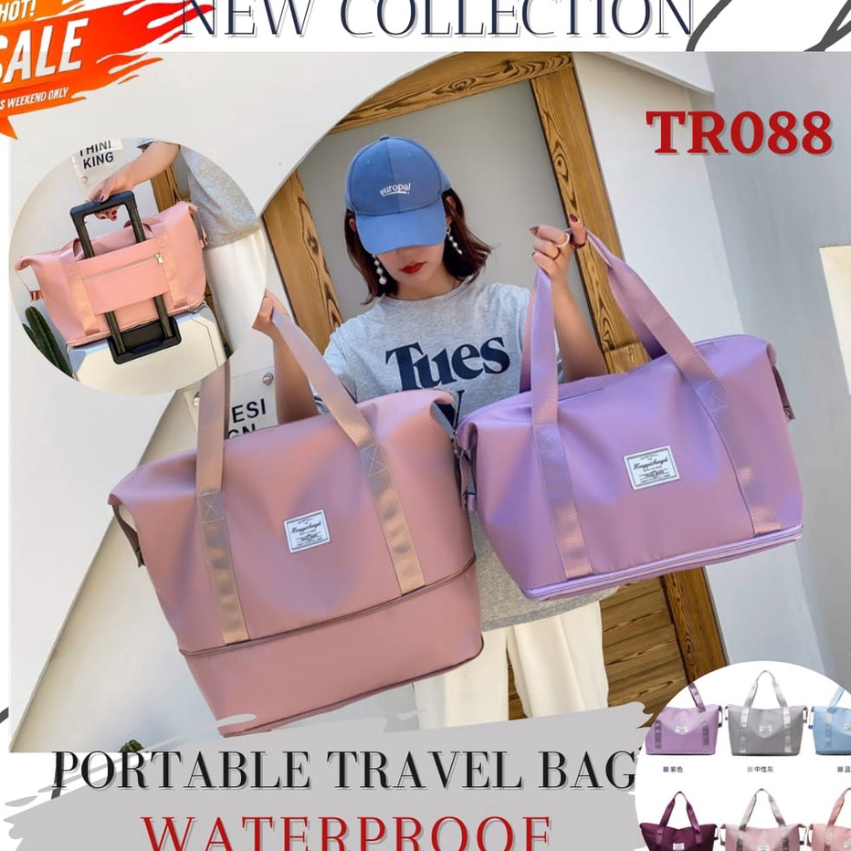 ✶TERMURAH,,✶ TR088 - TAS TRAVEL JUMBO JINJING WANITA WATERPROOF GYM OLAHRAGA BAJU PAKAIAN PORTABLE I